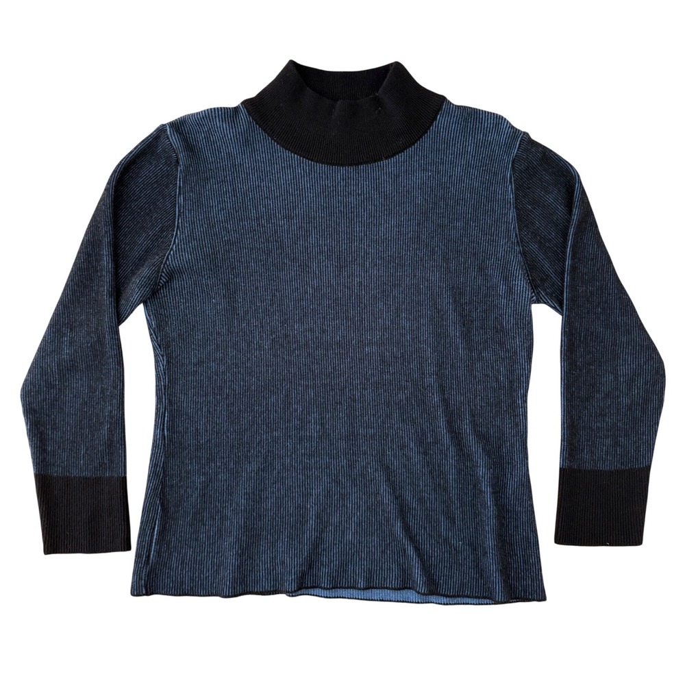 Angel Blue Ribbed Mock Neck Sweater M Cotton Blend 90s Grunge Minimalist Top